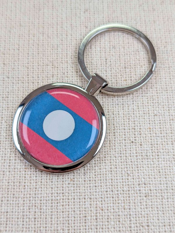 Laos Flag Keyring - Large Resin Topped Keychain