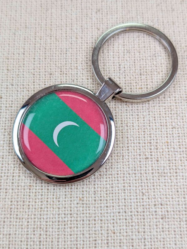 Maldives Flag Keyring - Large Resin Topped Keychain