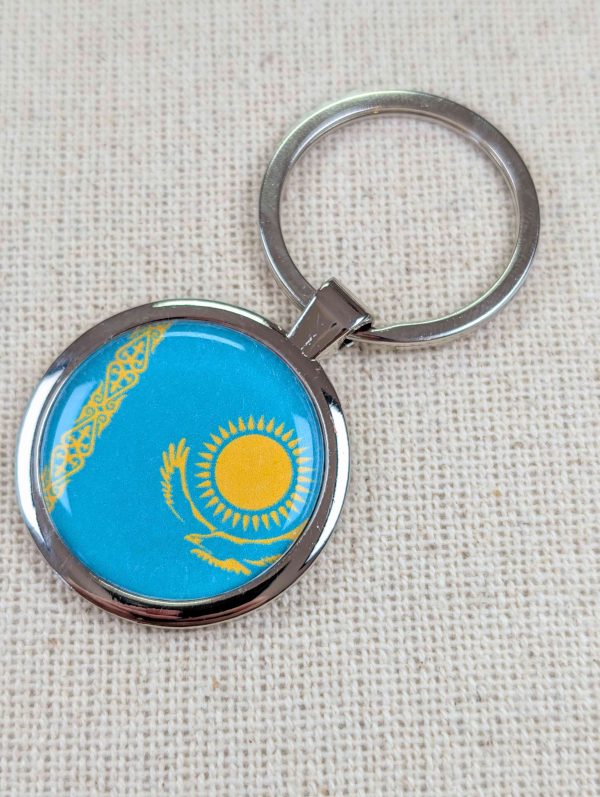 Kazakhstan Flag Keyring - Large Resin Topped Keychain