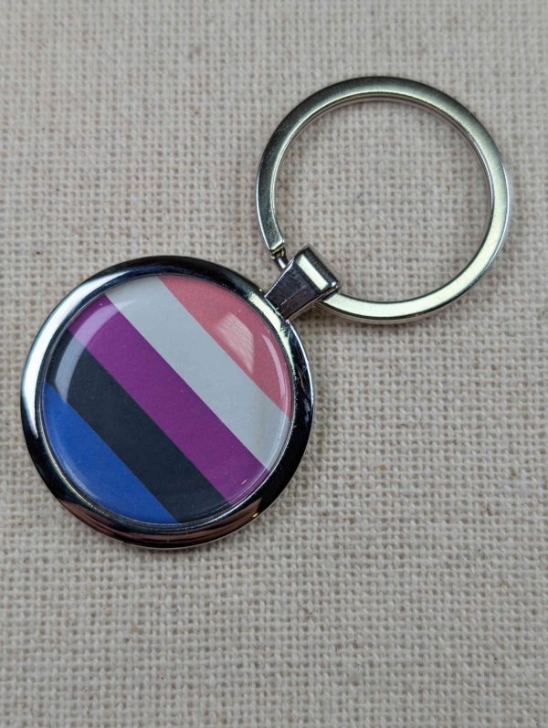 Gender Fluid Flag Keyring - Pride Themed - Large Resin Topped Keychain