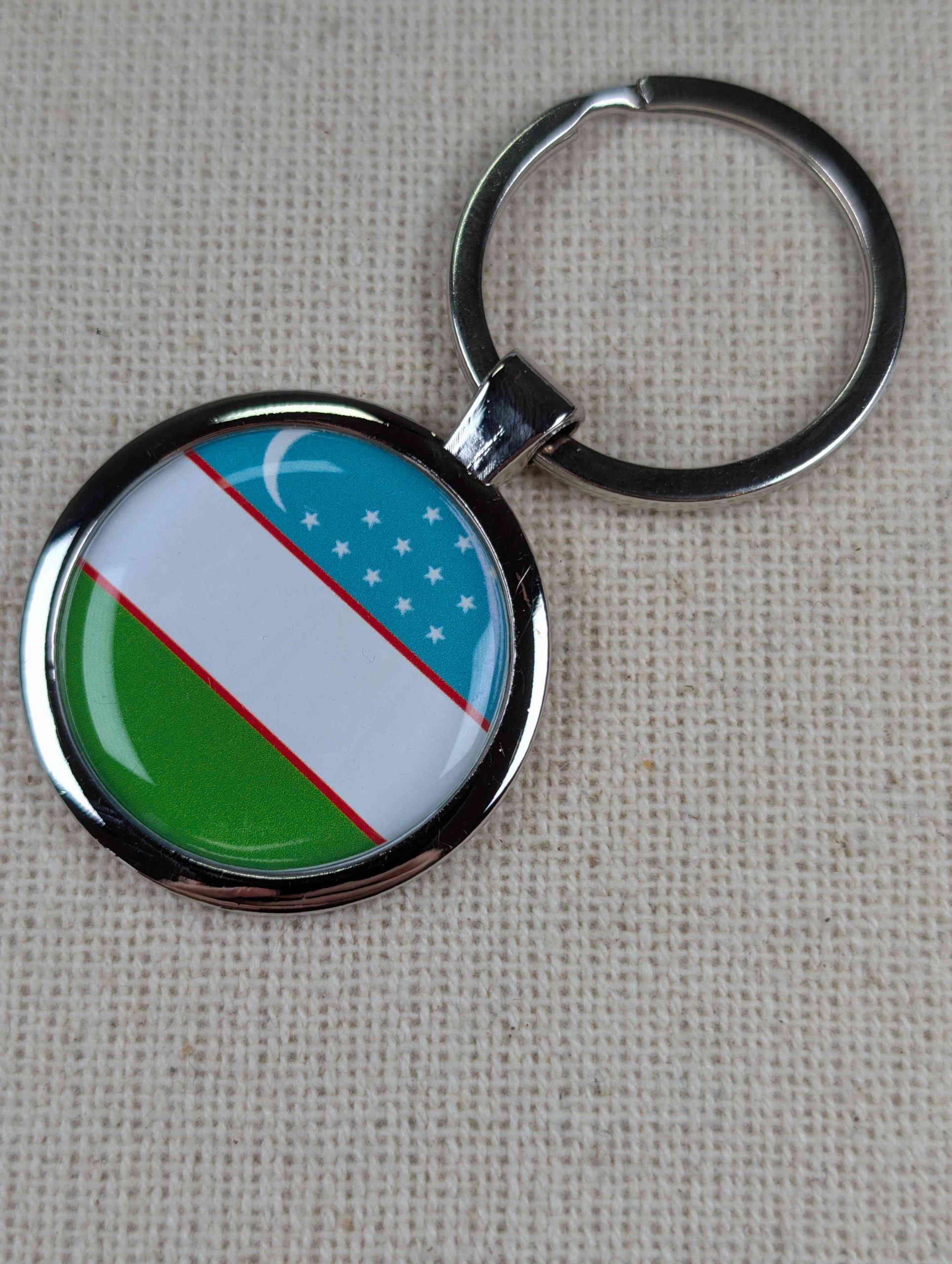 Uzbekistan Flag Keyring - Large Resin Topped Keychain
