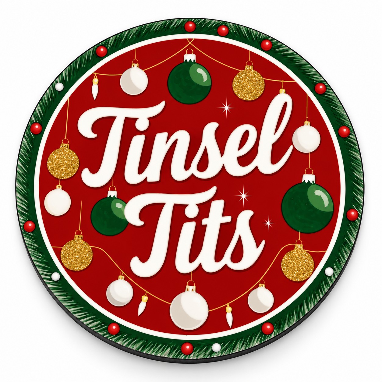 Tinsel Tits - Funny Adult Coaster - Handmade - Circle