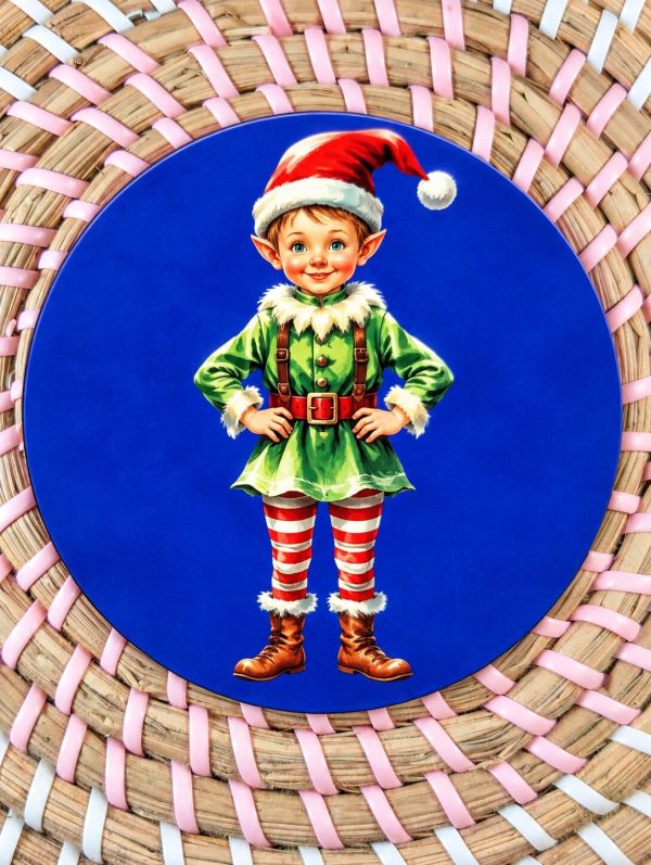 Christmas Elf Wooden Coaster - Festive Elf Gift - Handmade - Circle