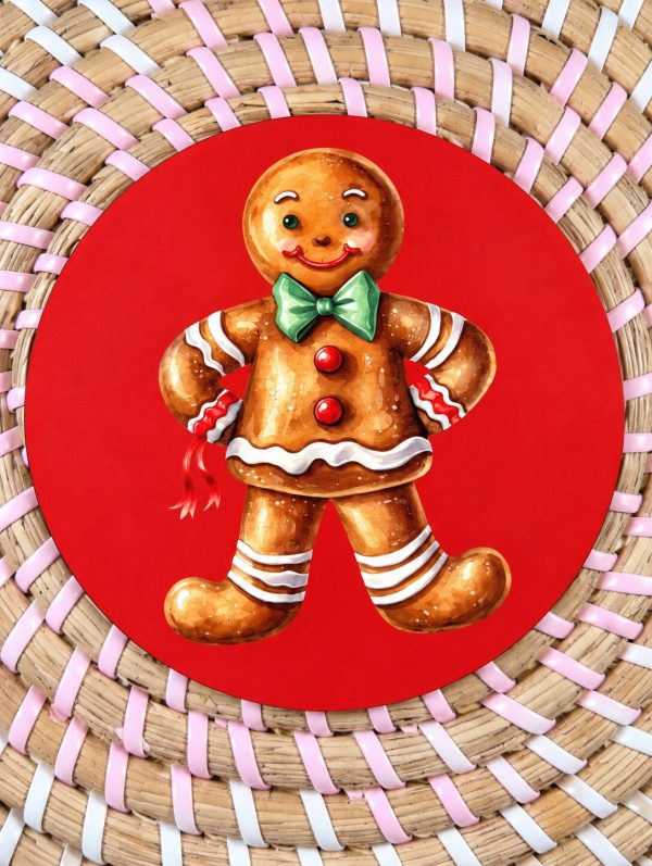 Gingerbread Man - Christmas Wooden Coaster - Handmade - Circle