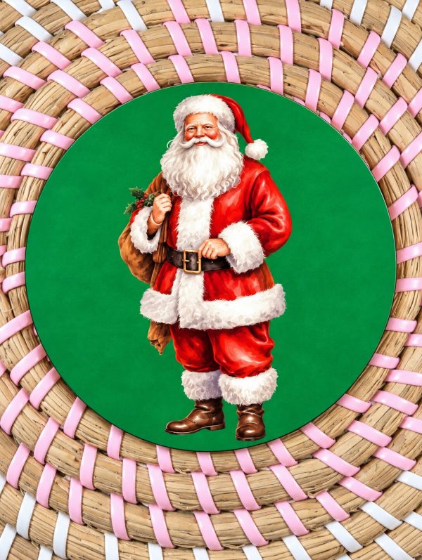Santa Claus Christmas - Traditional Santa Wooden Coaster - Handmade - Circle