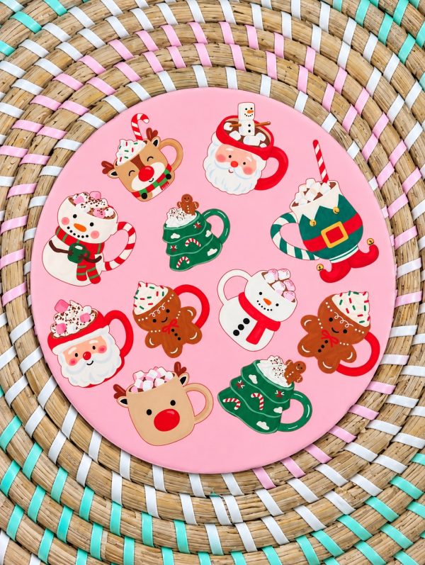 Christmas Hot Chocolate Wooden Coaster – Festive Mug Design - Handmade - Circle