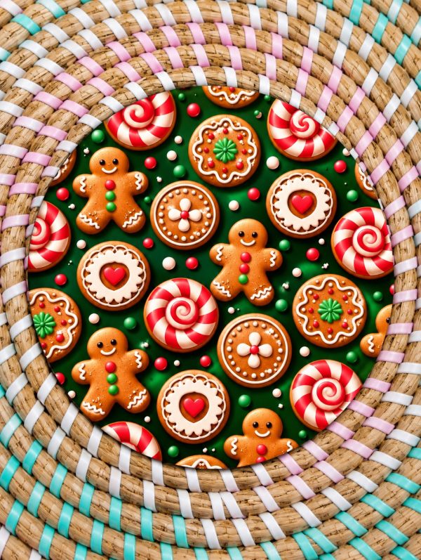 Gingerbread & Candy Cane Christmas Wooden Coaster - Festive Holiday Gift - Handmade - Circle
