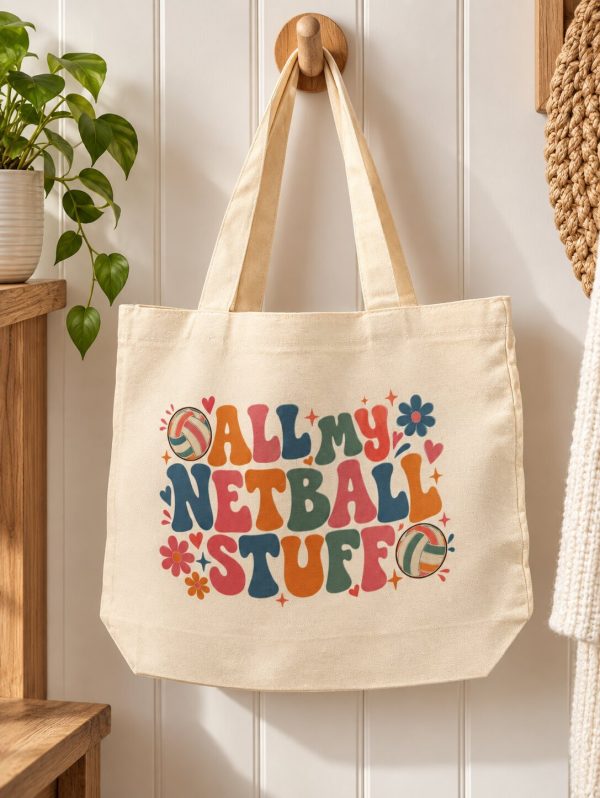 All My Netball Stuff Tote Bag – Retro Floral Design – Zipped Netball Bag – Handmade