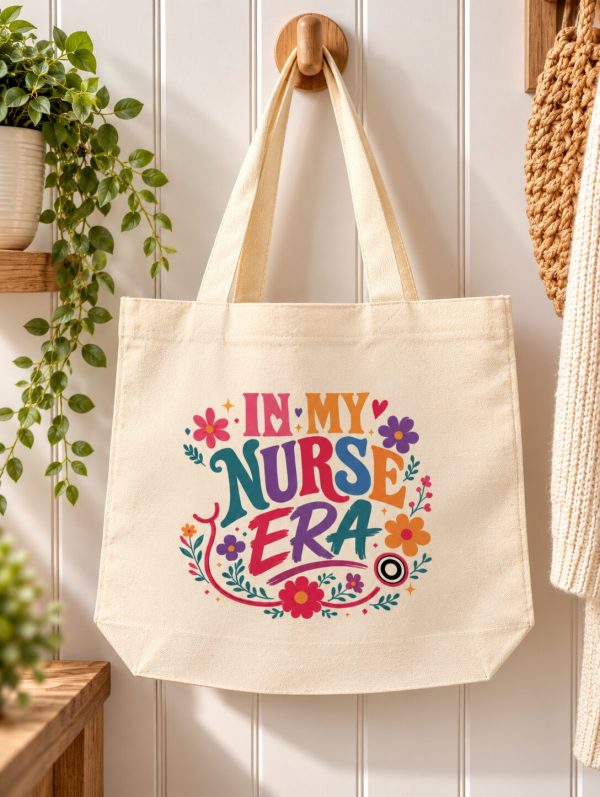 In My Nurse Era Tote Bag – Colourful Nurse Gift – Zipped Canvas Bag – Handmade