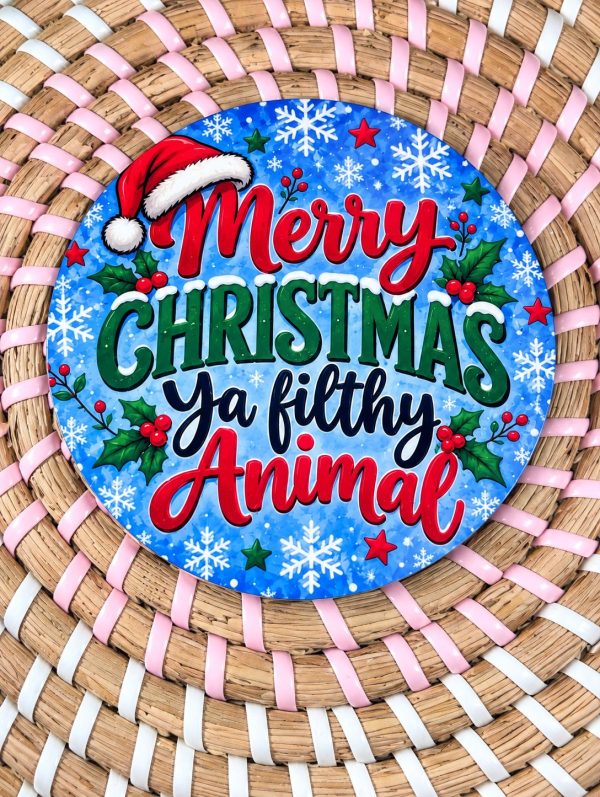 Merry Christmas Ya Filthy Animal Wooden Coaster - Funny Adult Christmas Gift - Handmade