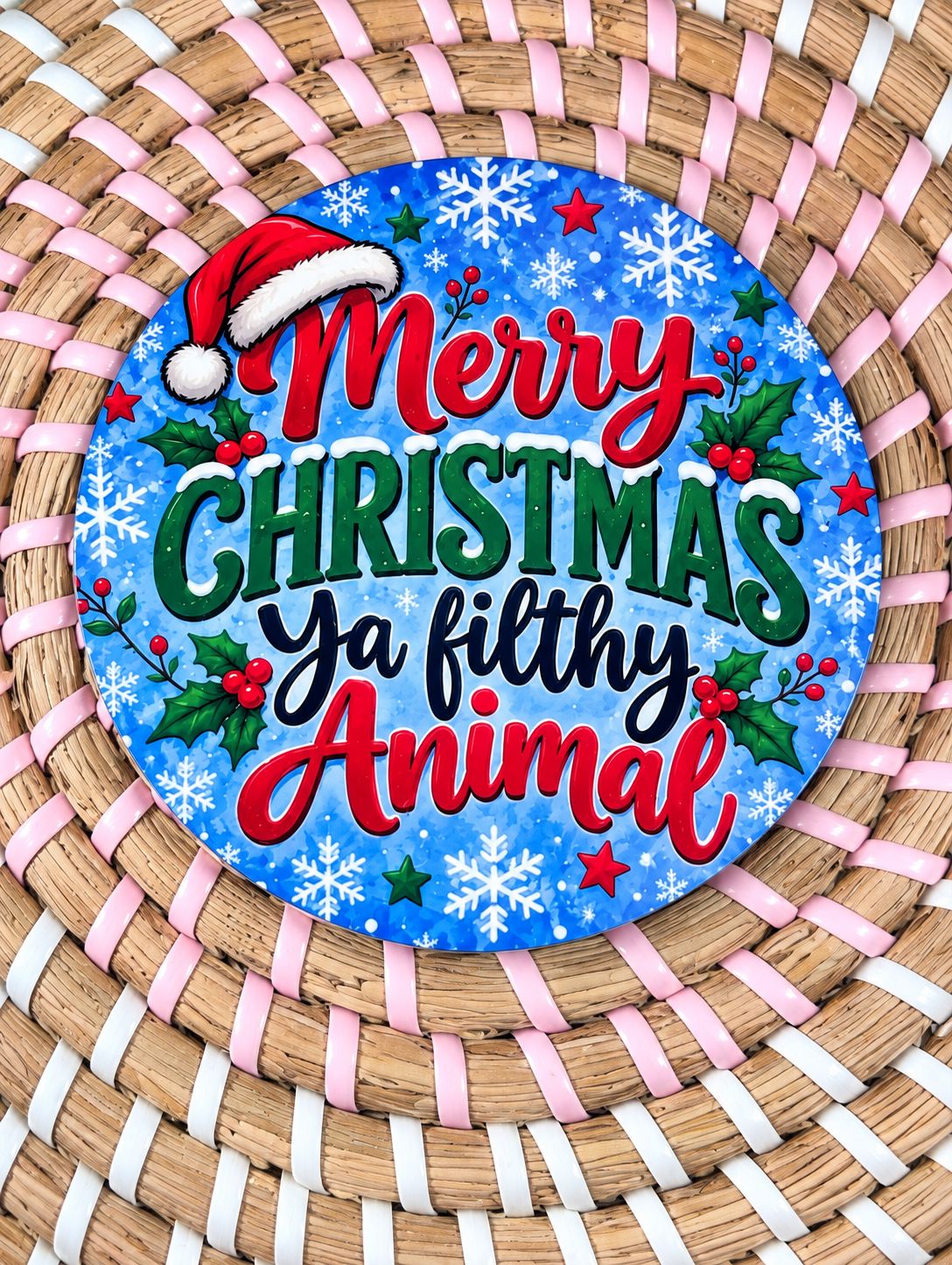Merry Christmas Ya Filthy Animal Wooden Coaster - Funny Adult Christmas Gift - Handmade