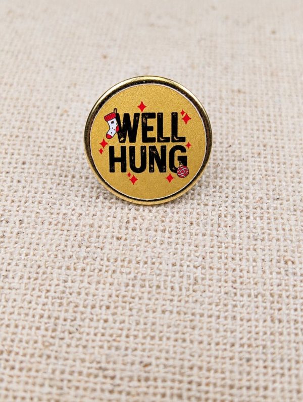 Well Hung Christmas Pin Badge - Funny Adult Humour - Handmade - 18mm