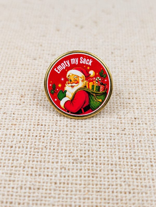 Empty My Sack Christmas Pin Badge - Adult Christmas Humour - 18mm