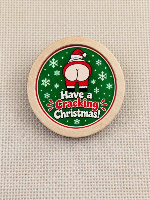 Have a Cracking Christmas – Funny Santa Wooden 30mm Brooch – Funny Festive Gift - Handmade