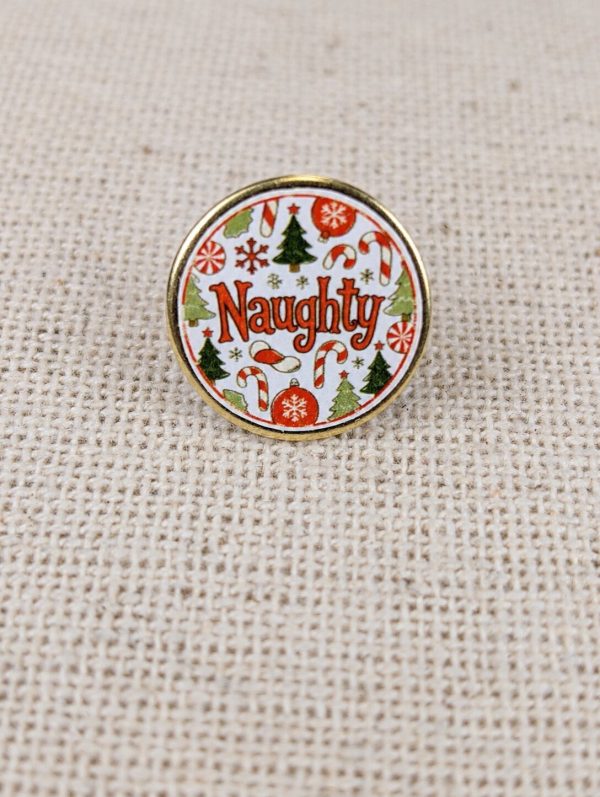 Naughty Pin Badge – Funny Christmas Resin Domed Pin - Large Festive Badge