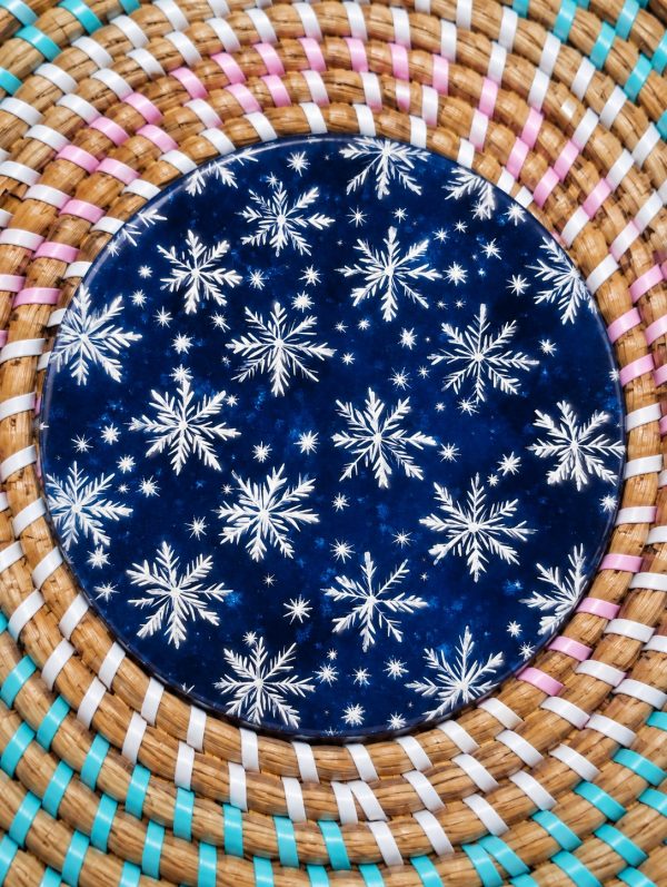 Blue Snowflake Christmas Wooden Coaster - Winter Snowflake Design - Handmade