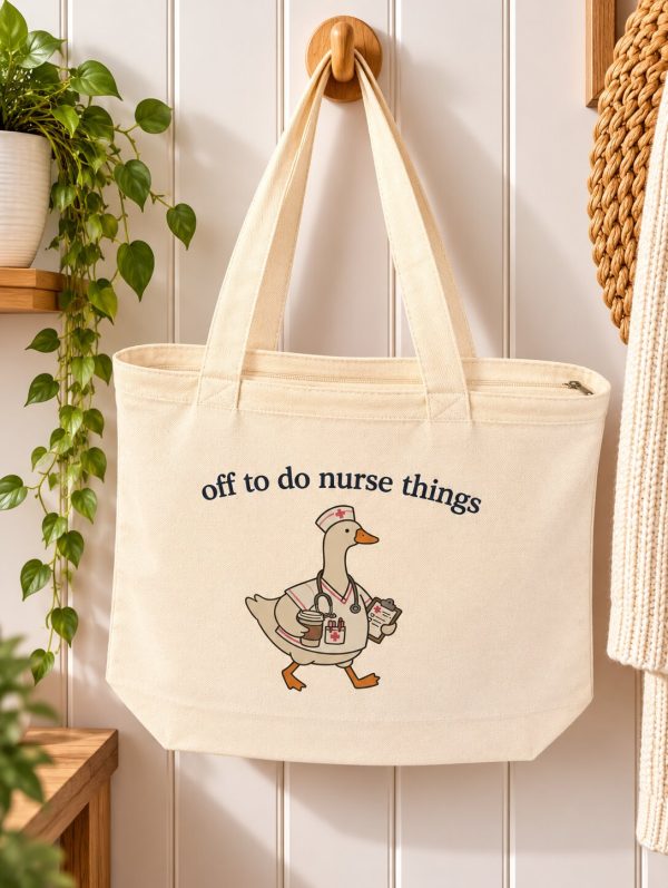 Off To Do Nurse Things Tote Bag – Funny Nurse Gift – Zipped Canvas Shopper – Handmade