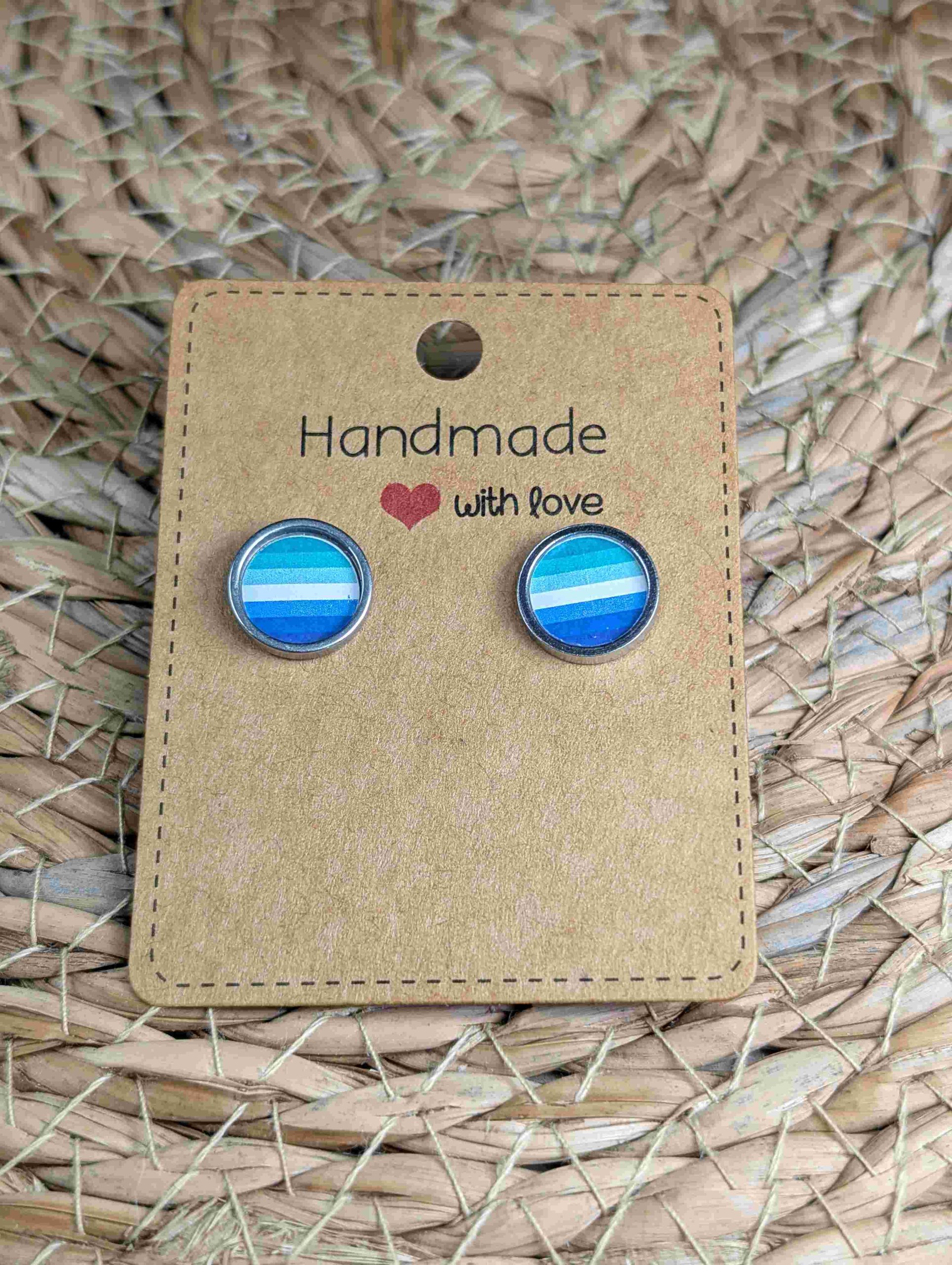 Gay Men's Flag Stud Earrings - Handmade - 12mm Resin Earrings - LGBTQ+ Silver Colour
