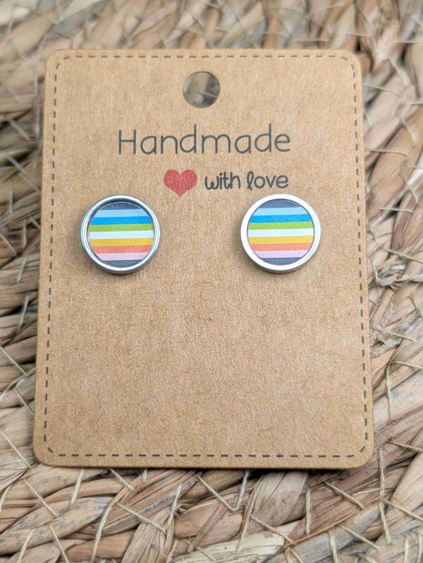 Queer Flag Stud Earrings - Handmade - 12mm Resin Earrings - LGBTQ+ Silver colour