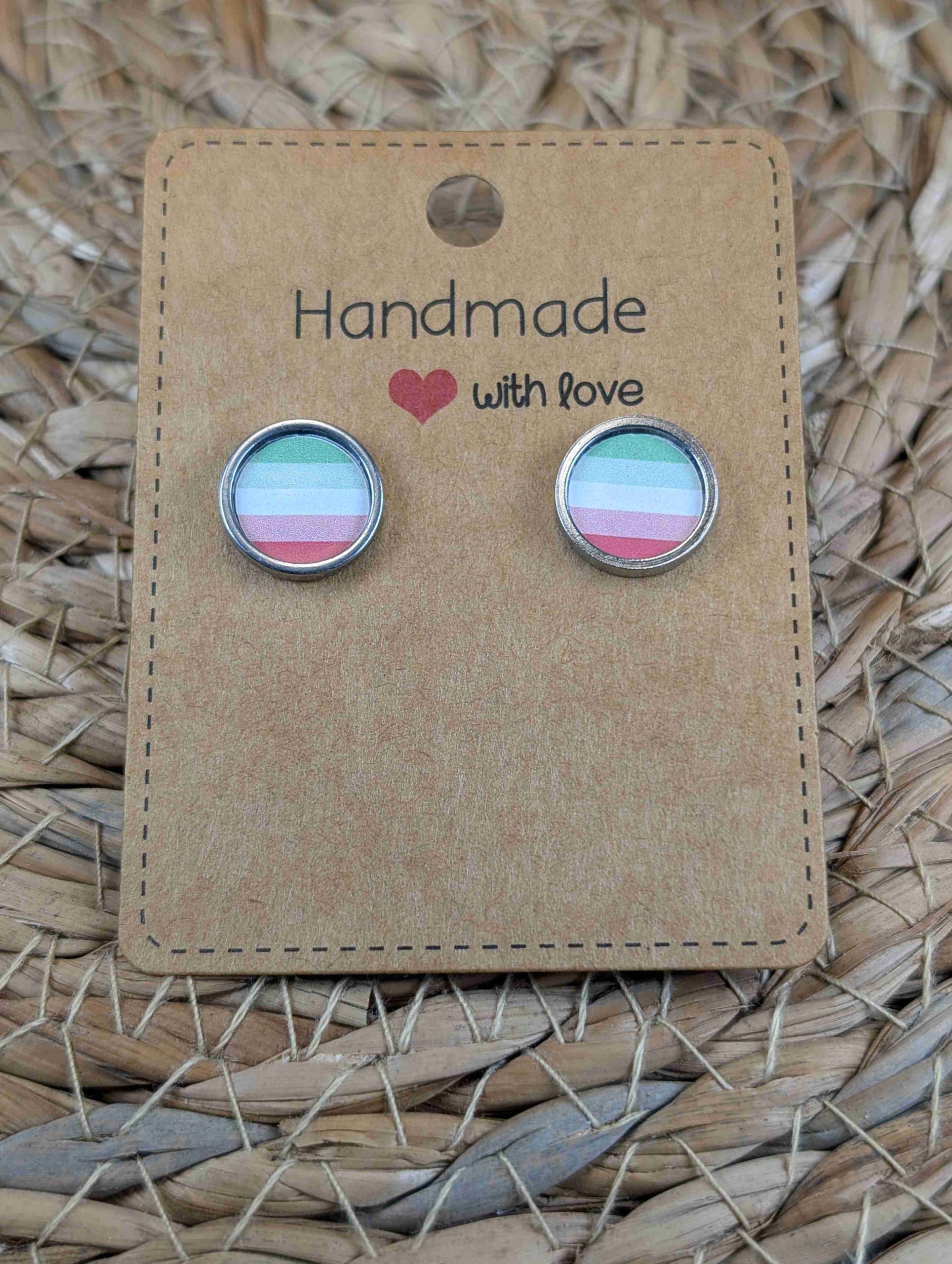 Abrosexual Flag Stud Earrings - Handmade - 12mm Resin Earrings - LGBTQ+ Silver Colour