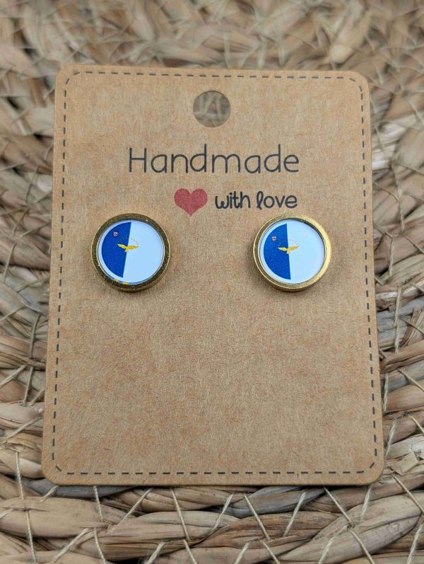 The Azores Flag Stud Earrings - Handmade – Gold or Silver Colour - 12mm resin Gold colour