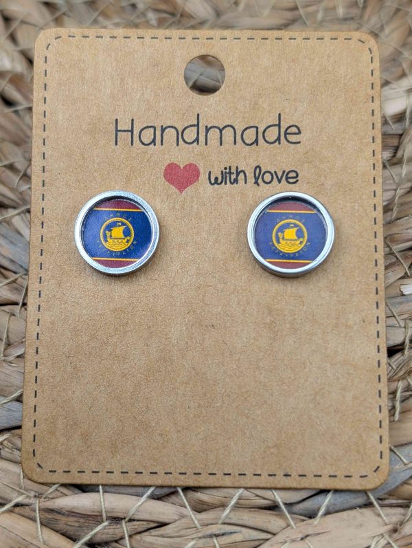 Corfu Flag Stud Earrings - Handmade – Gold or Silver Colour - 12mm resin Silver Colour