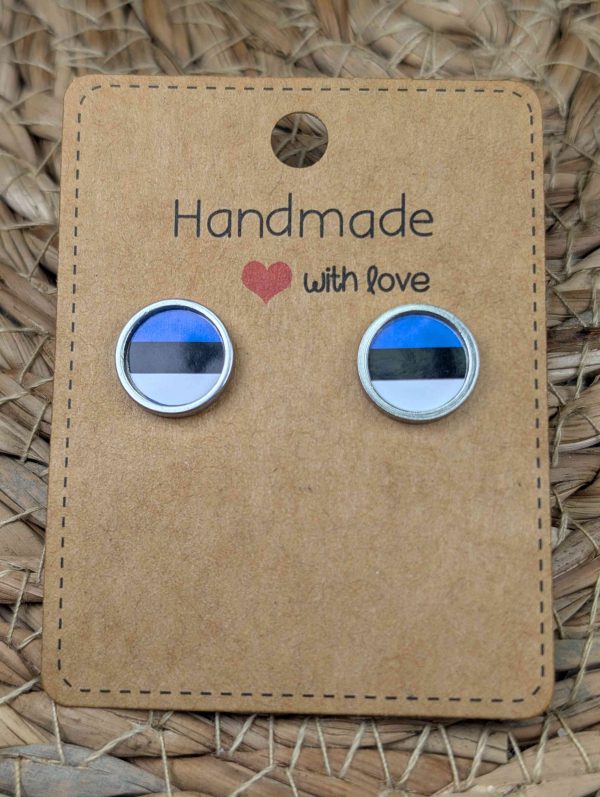 Estonia Flag Stud Earrings - Handmade – Gold or Silver Colour - 12mm resin Silver colour