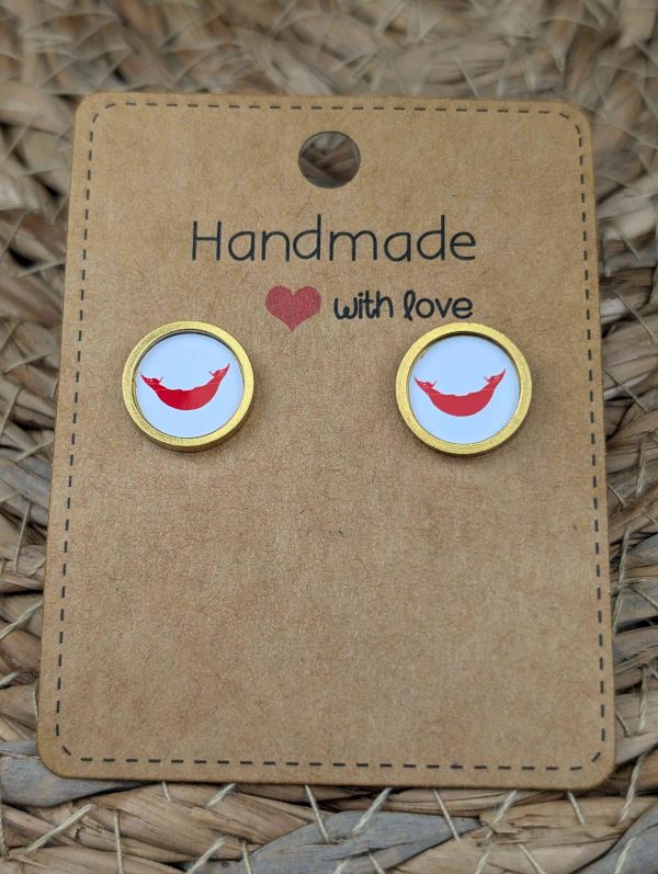 Easter Islands Flag Stud Earrings - Handmade – Gold or Silver Colour - 12mm resin Gold Colour