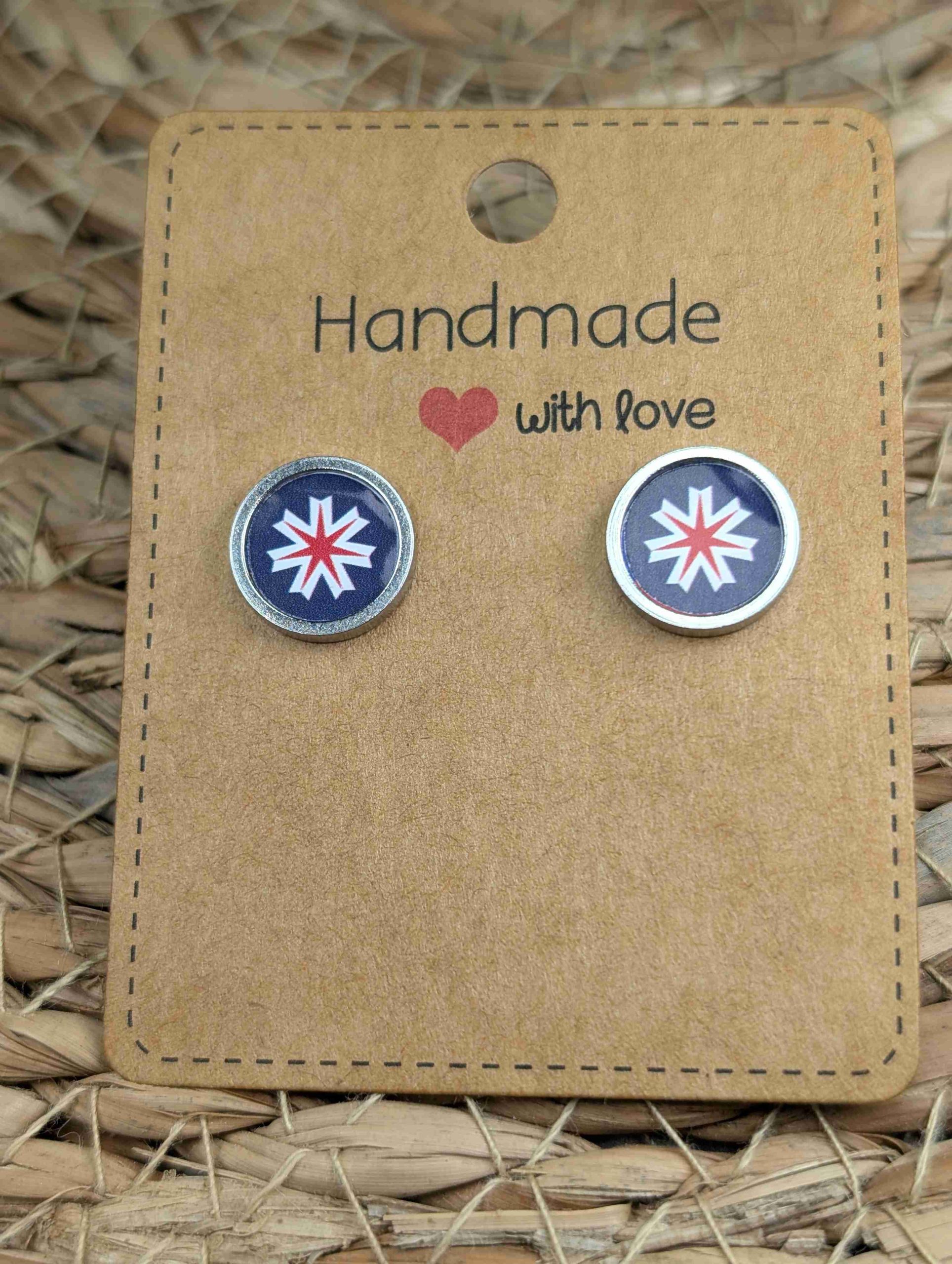 Hokkaido Flag Stud Earrings - Handmade – Gold or Silver Colour - 12mm resin Silver Colour