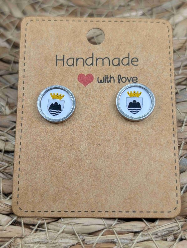 Gozo Flag Stud Earrings - Handmade – Gold or Silver Colour - 12mm resin Silver Colour