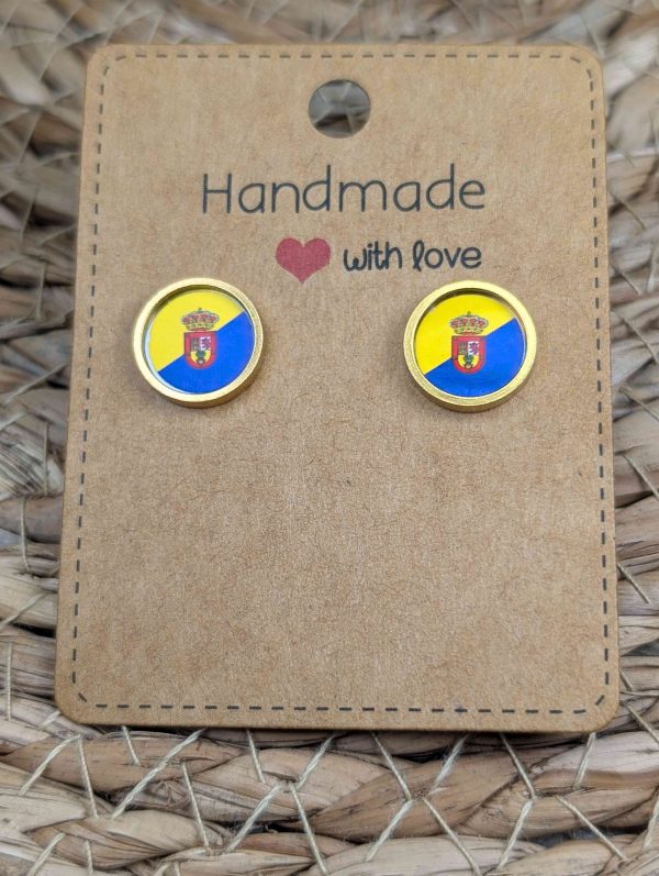 Gran Canaria Flag Stud Earrings - Handmade – Gold or Silver Colour - 12mm resin Gold Colour