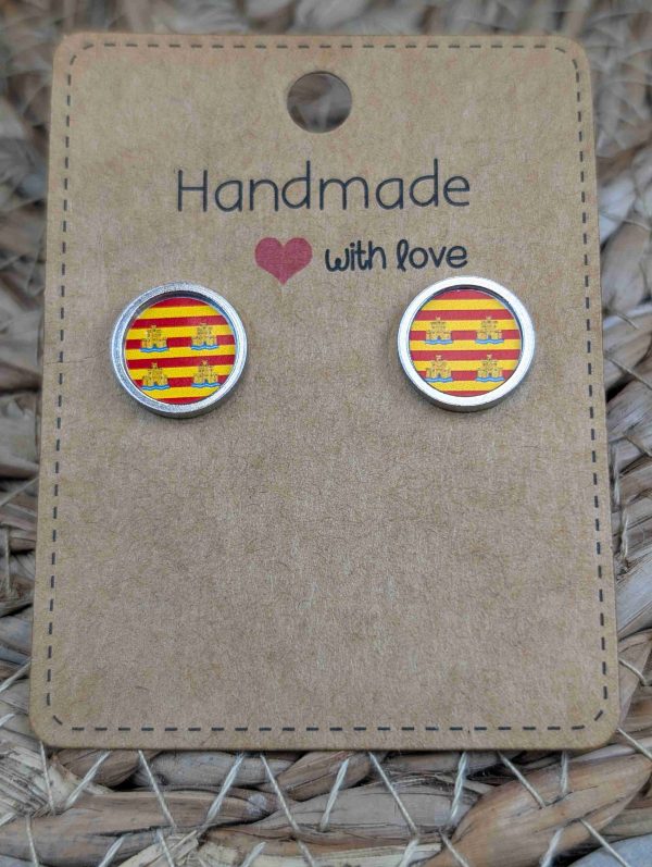 Ibiza Flag Stud Earrings - Handmade – Gold or Silver Colour - 12mm resin Silver Colour