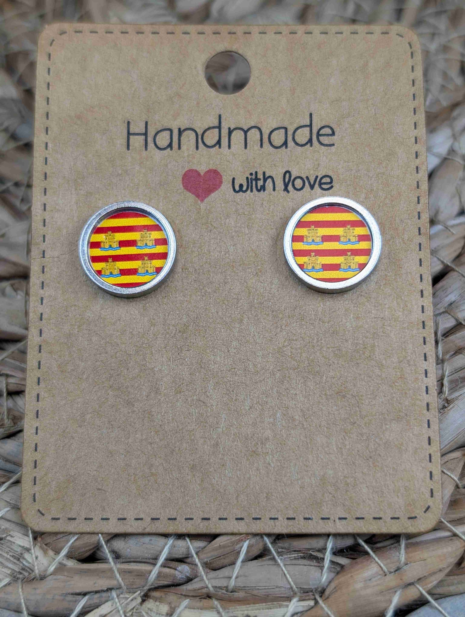 Ibiza Flag Stud Earrings - Handmade – Gold or Silver Colour - 12mm resin Silver Colour