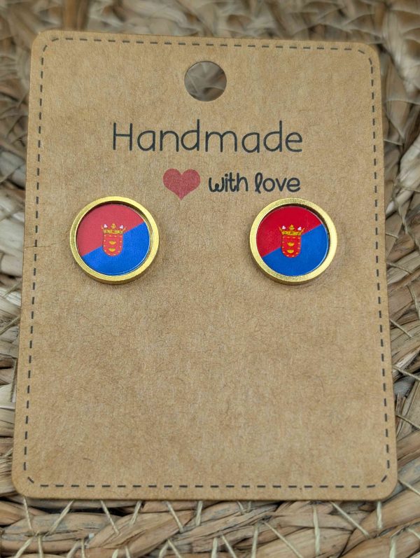Lanzarote Flag Stud Earrings - Handmade – Gold or Silver Colour - 12mm resin Gold colour
