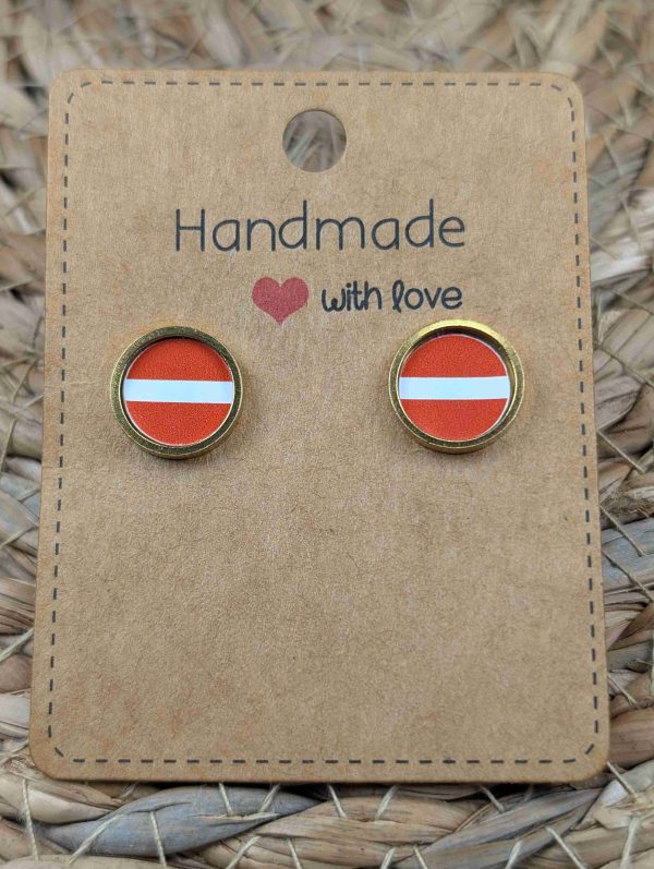 Latvia Flag Stud Earrings - Handmade – Gold or Silver Colour - 12mm resin Gold Colour