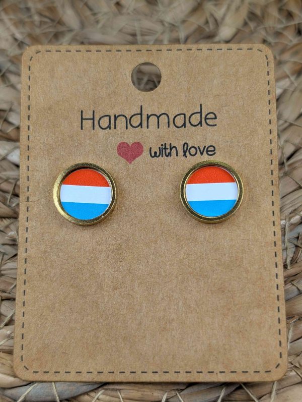 Luxembourg Flag Stud Earrings - Handmade – Gold or Silver Colour - 12mm resin Gold Colour