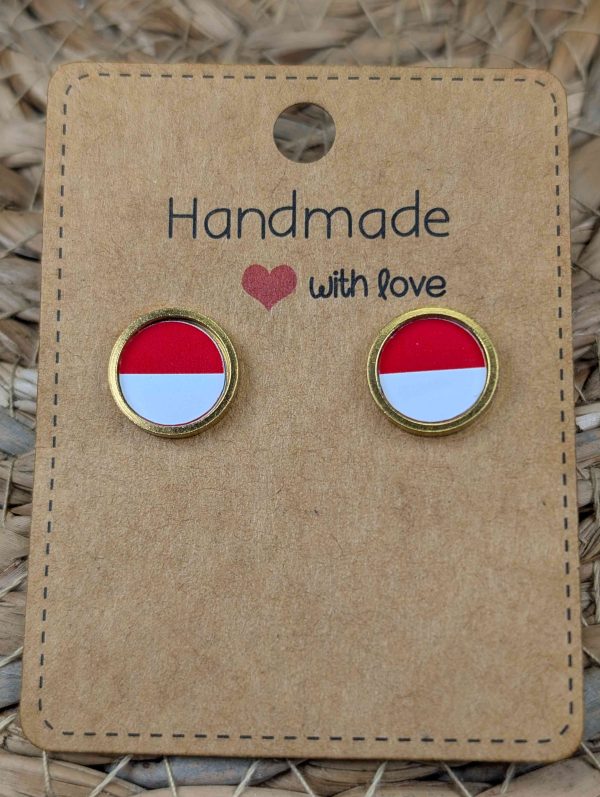Monaco Flag Stud Earrings - Handmade – Gold or Silver Colour - 12mm resin Gold Colour