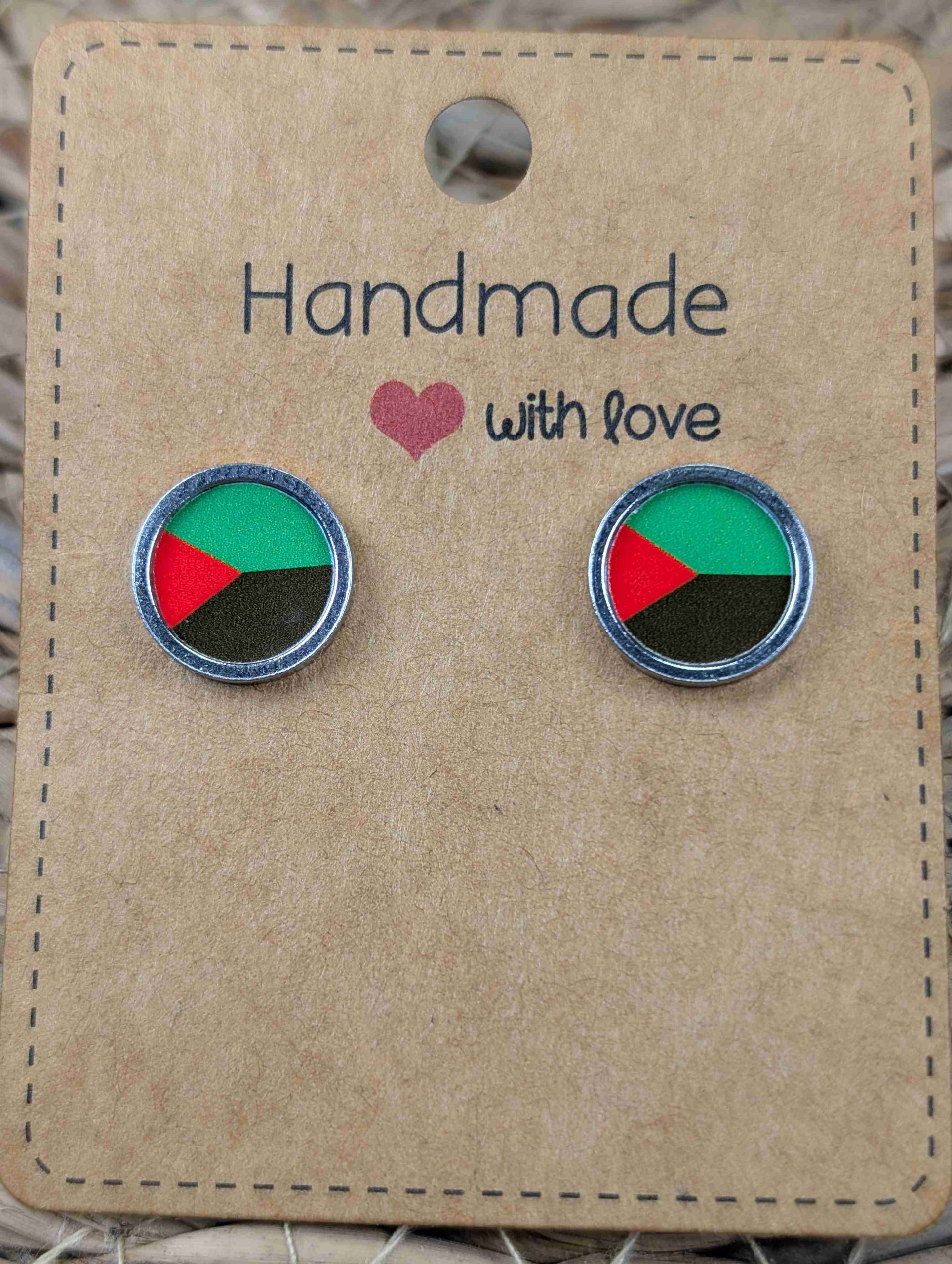 Martinique Flag Stud Earrings - Handmade – Gold or Silver Colour - 12mm resin Silver Colour