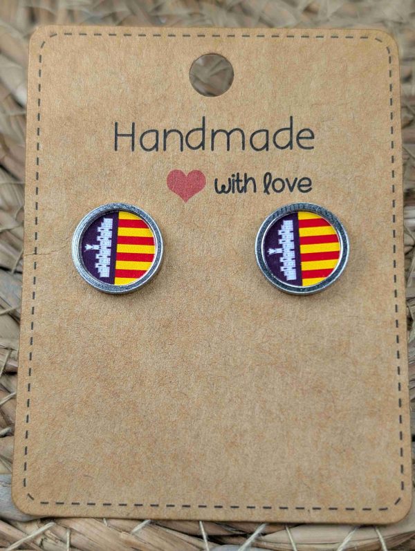 Majorca Flag Stud Earrings - Handmade – Gold or Silver Colour - 12mm resin Silver Colour