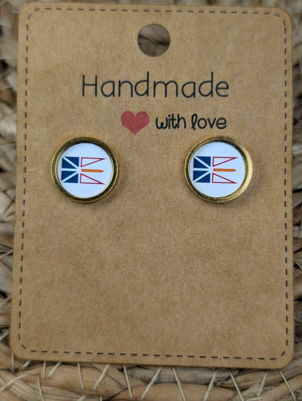 New Foundland Flag Stud Earrings - Handmade – Gold or Silver Colour - 12mm resin Gold Colour