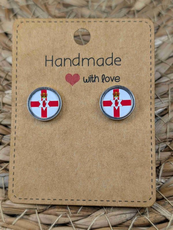 Northern Ireland Flag Stud Earrings - Handmade – Gold or Silver Colour - 12mm resin Silver Colour