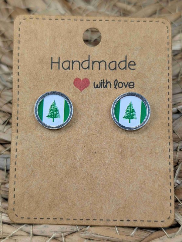 Norfolk Islands Flag Stud Earrings - Handmade – Gold or Silver Colour - 12mm resin Silver Colour