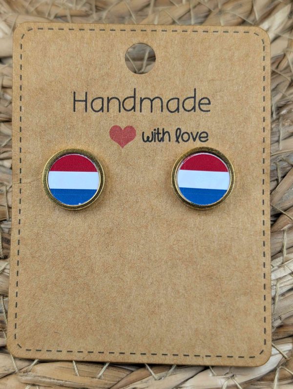 Netherlands Flag Stud Earrings - Handmade – Gold or Silver Colour - 12mm resin Gold Colour