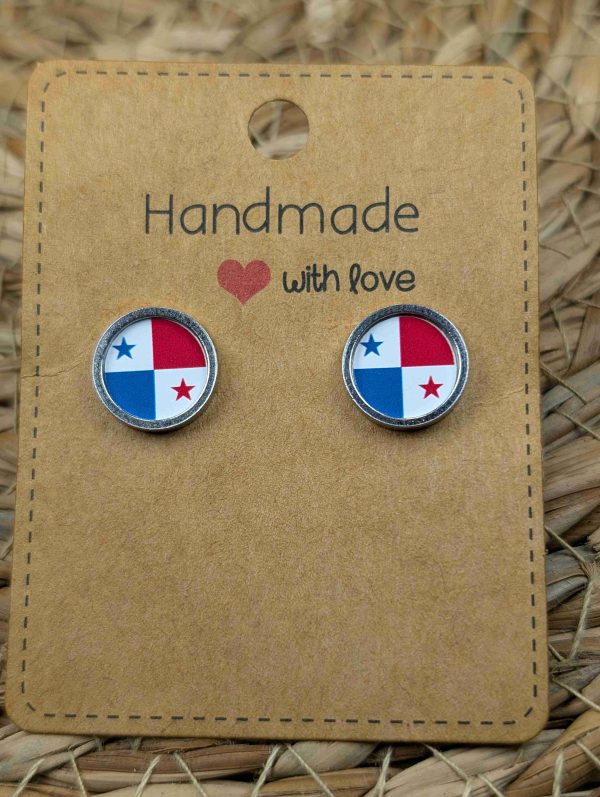 Panama Flag Stud Earrings - Handmade – Gold or Silver Colour - 12mm resin Silver Colour