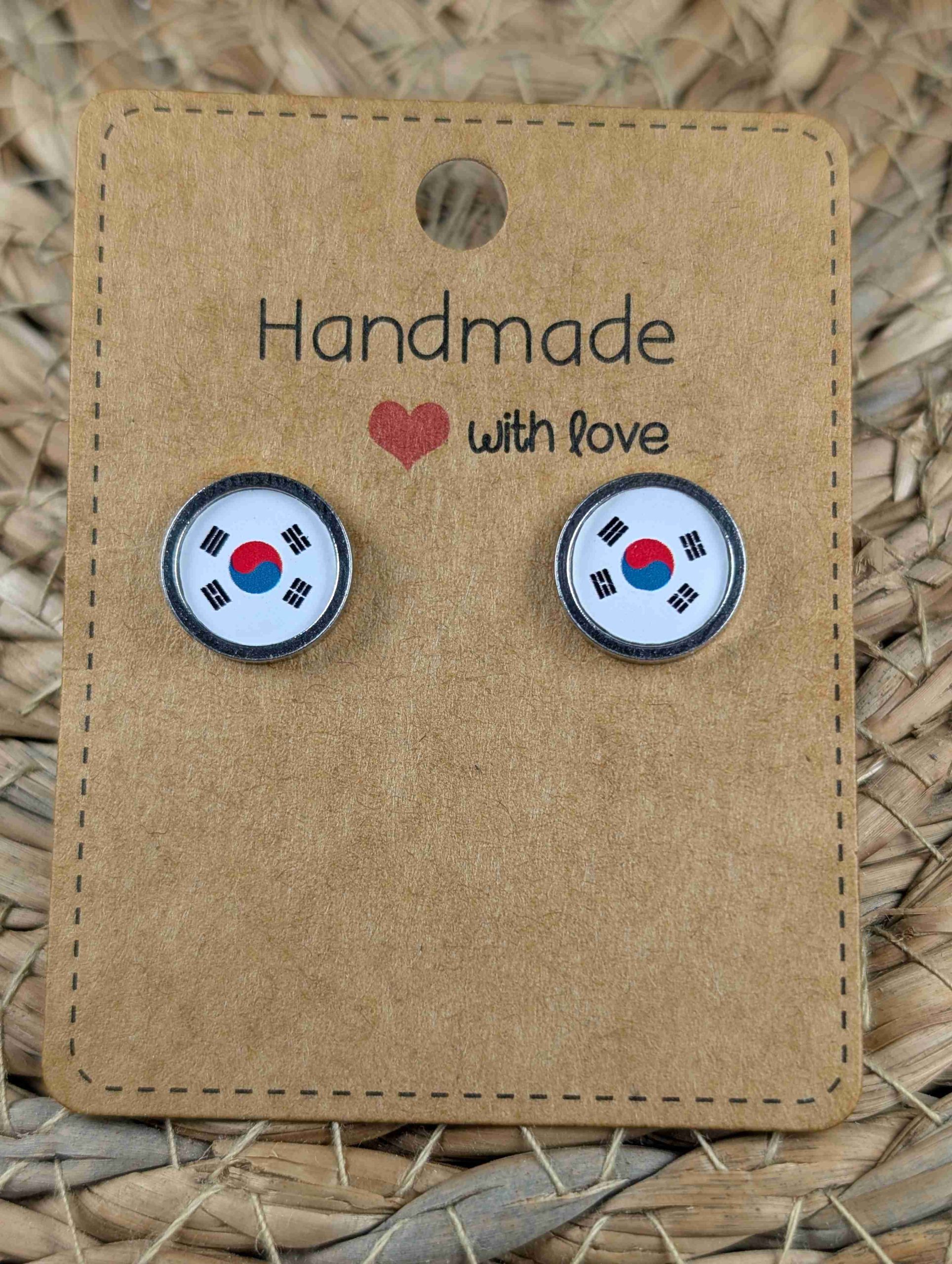 South Korea Stud Earrings - Handmade – Gold or Silver Colour - 12mm resin Silver Colour