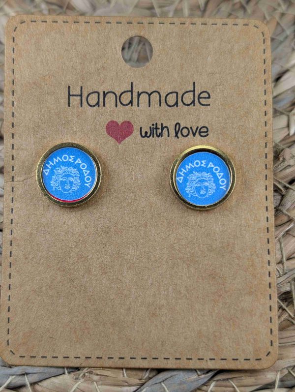Rhodes Flag Stud Earrings - Handmade – Gold or Silver Colour - 12mm resin Gold Colour