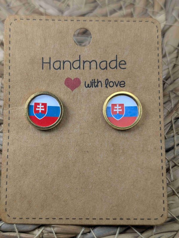 Slovakia Flag Stud Earrings - Handmade – Gold or Silver Colour - 12mm resin Gold colour