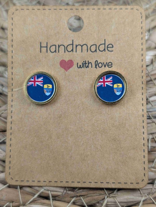 St Helena Flag Stud Earrings - Handmade – Gold or Silver Colour - 12mm resin Gold Colour