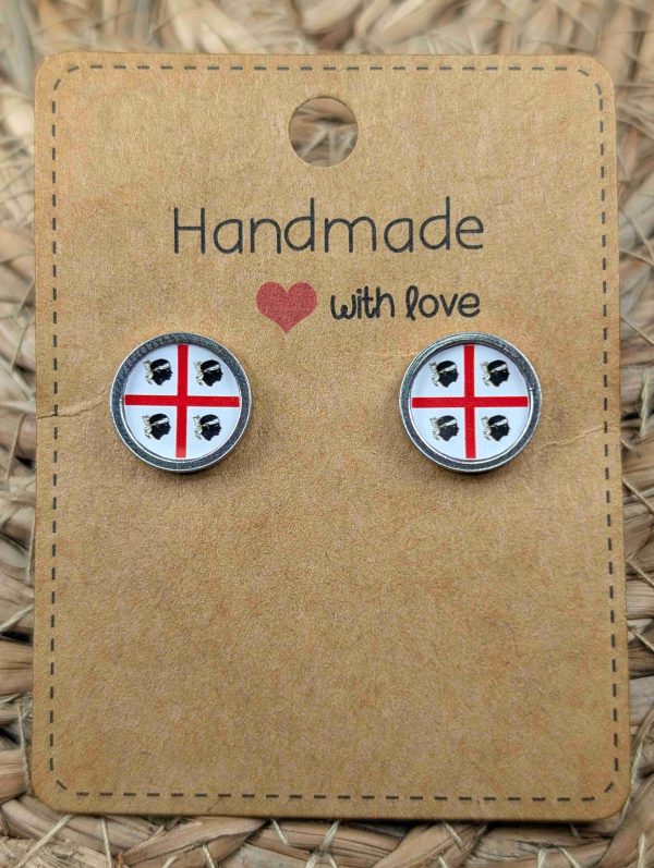 Sardinia Flag Stud Earrings - Gold or Silver Colour - 12mm resin Silver Colour