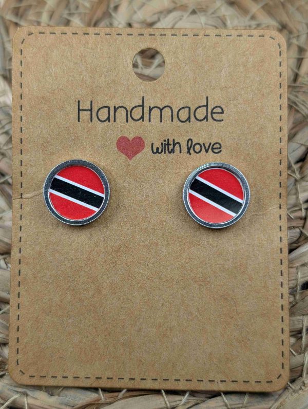 Trinidad & Tobago Flag Stud Earrings - Gold or Silver Colour - 12mm resin Silver Colour